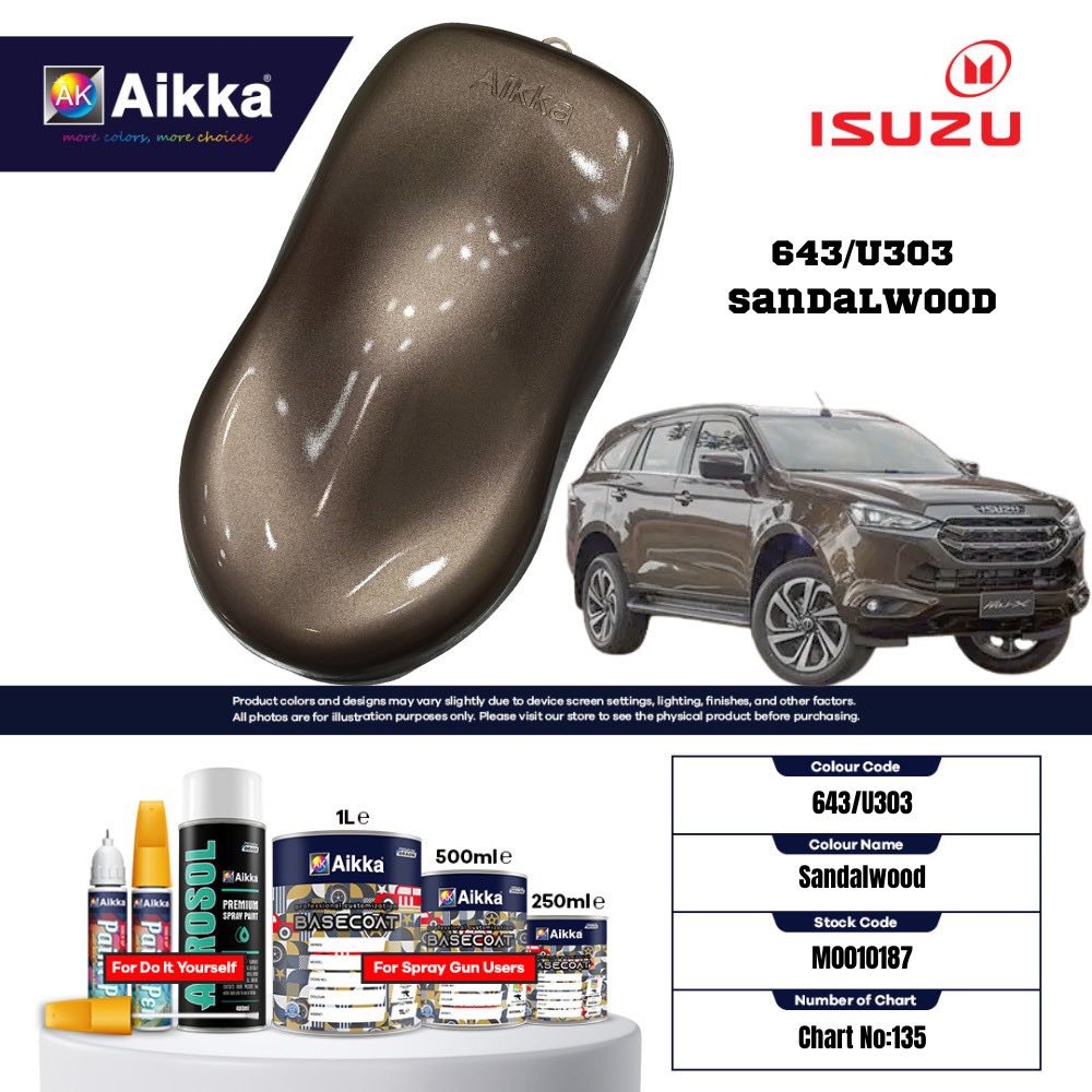 ISUZU - TEINTES ORIGINE CONSTRUCTEUR ISUZU - 130 teintes