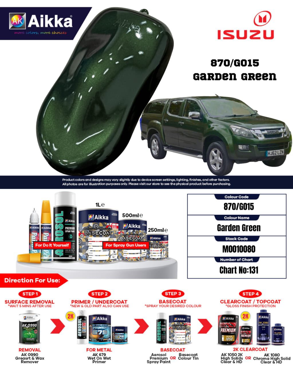 ISUZU - TEINTES ORIGINE CONSTRUCTEUR ISUZU - 130 teintes