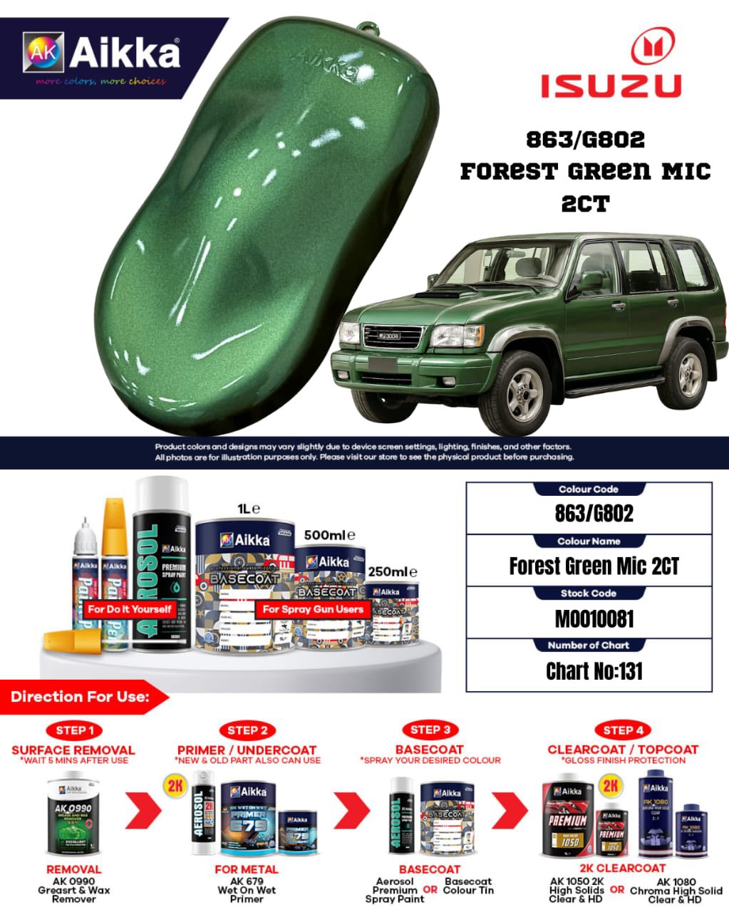 ISUZU - TEINTES ORIGINE CONSTRUCTEUR ISUZU - 130 teintes