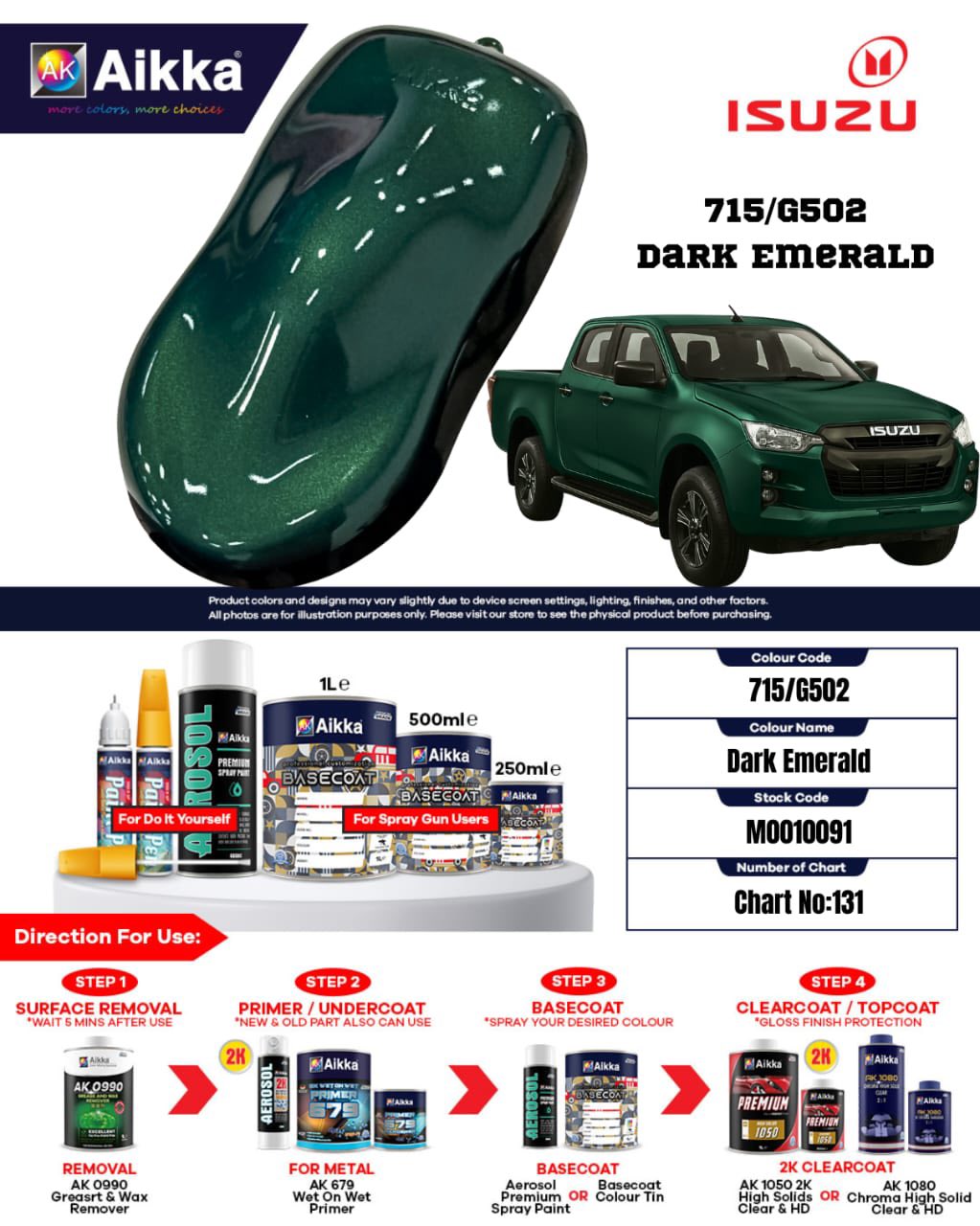 ISUZU - TEINTES ORIGINE CONSTRUCTEUR ISUZU - 130 teintes