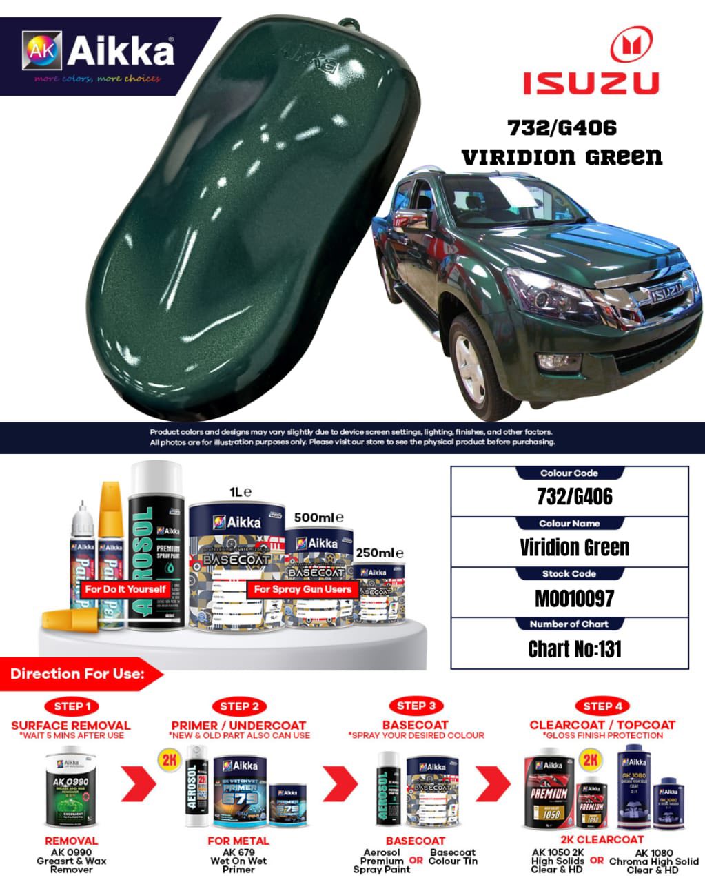 ISUZU - TEINTES ORIGINE CONSTRUCTEUR ISUZU - 130 teintes